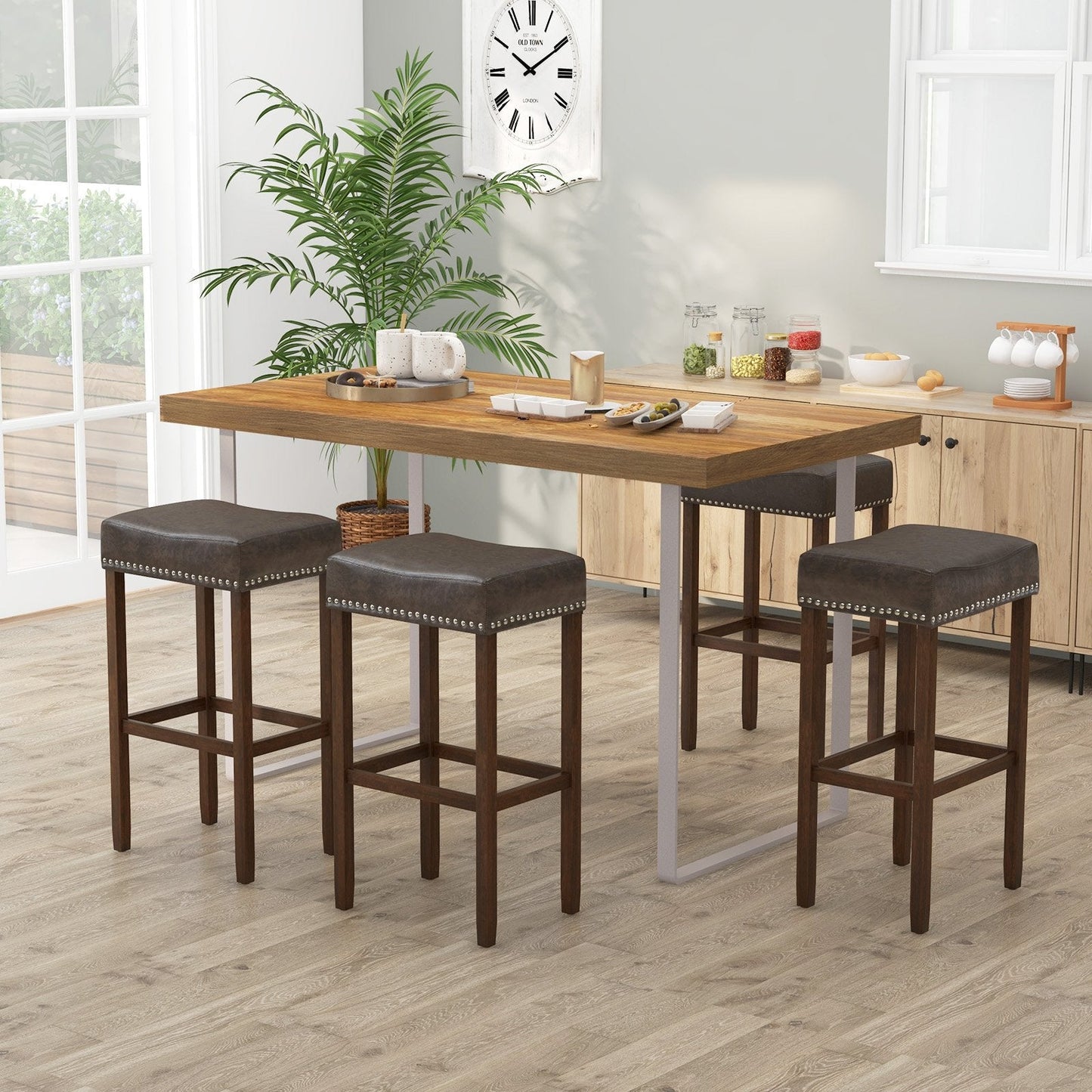 Bar Stool Set of 2 with PU Leather Upholstery Backless-Grey-74 cm