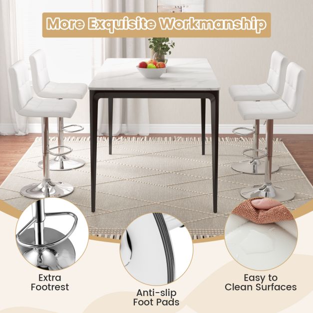 PU Leather Bar Chairs with Adjustable Height for Kitchen Island and Pub-White