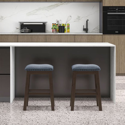 Bar Stool Set of 2 with Padded Seat and Rubber Wood Legs-Brown