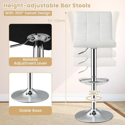 PU Leather Bar Chairs with Adjustable Height for Kitchen Island and Pub-White