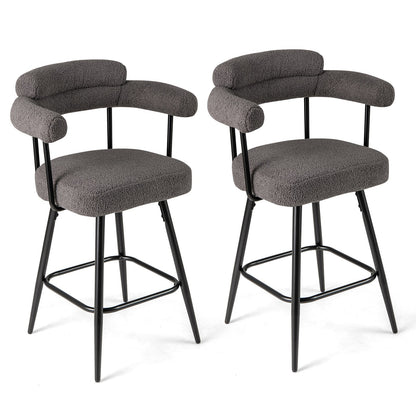 Swivel Bar Stool Set of 2 Counter Height Chairs with Curved Back-Grey