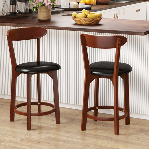 Bar Stool Set of 2 with Curved Backrest and Footrest-24 Inches