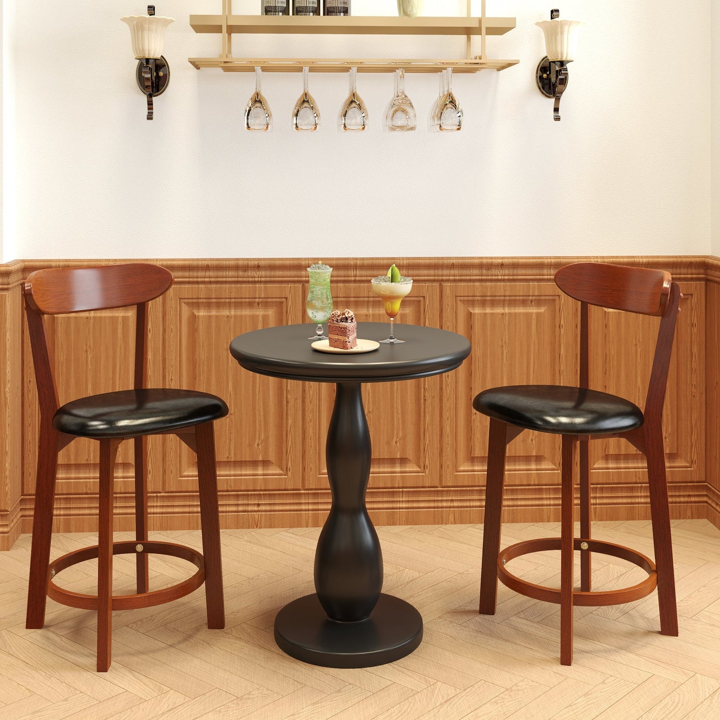 Bar Stool Set of 2 with Curved Backrest and Footrest-24 Inches