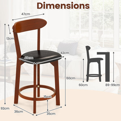 Bar Stool Set of 2 with Curved Backrest and Footrest-24 Inches
