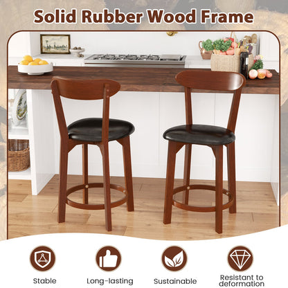 Bar Stool Set of 2 with Curved Backrest and Footrest-24 Inches