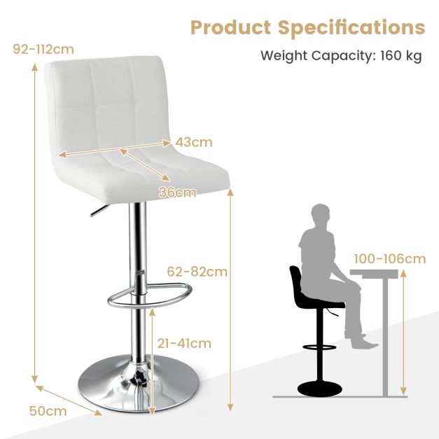 PU Leather Bar Chairs with Adjustable Height for Kitchen Island and Pub-White