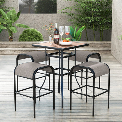 Metal Bar Height Bistro Stools Set of 2  with Curved Fabric Seat for Backyard Porch Poolside-Coffee