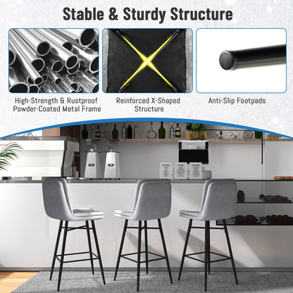 Bar Stools Set of 2 with Tufted Back, Metal Footrests and Legs-Grey