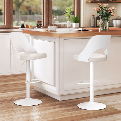 Bar Stools Set of 2 Ergonomic Counter Height Stools-White