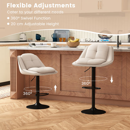Bar Stools Set of 4 Modern Adjustable Chenille Upholstered Barstools-White