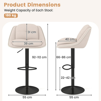 Bar Stools Set of 4 Modern Adjustable Chenille Upholstered Barstools-White