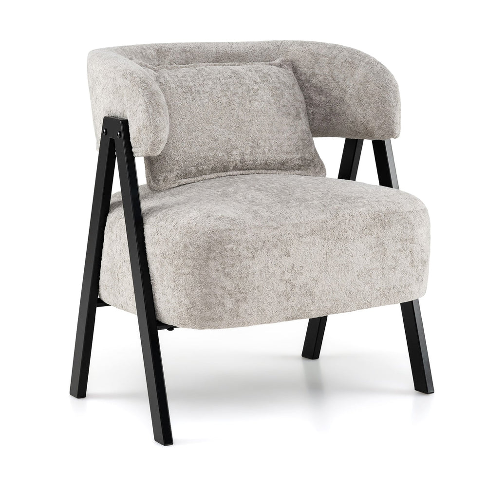 Barrel Accent Chair Upholstered Armchair with Lumbar Pillow-Grey