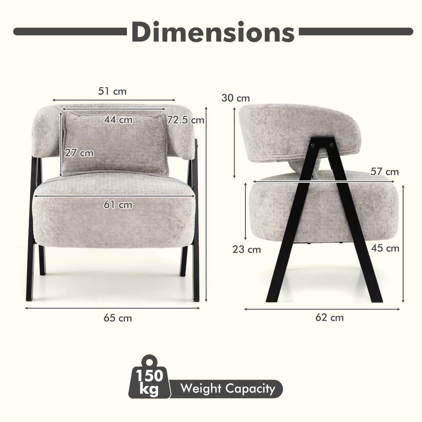 Barrel Accent Chair Upholstered Armchair with Lumbar Pillow-Grey