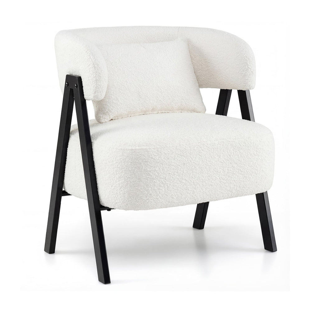 Barrel Accent Chair Upholstered Armchair with Lumbar Pillow-White