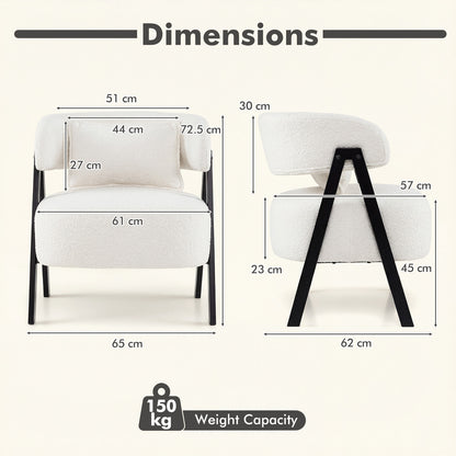 Barrel Accent Chair Upholstered Armchair with Lumbar Pillow-White