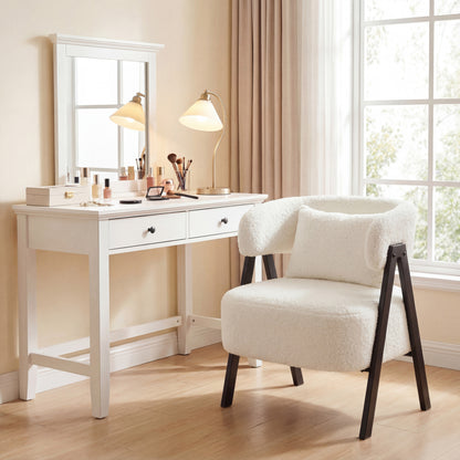 Barrel Accent Chair Upholstered Armchair with Lumbar Pillow-White