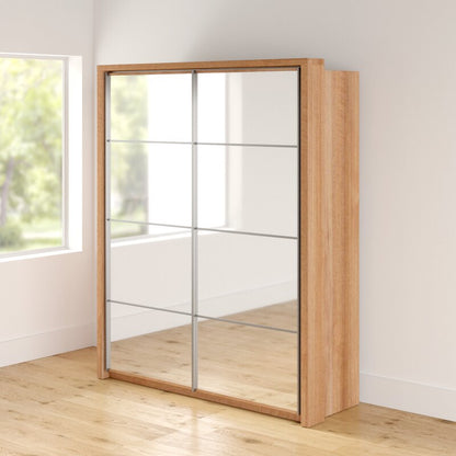 Barse 2 Door Mirrored Sliding Wardrobe 180cm - Oak, White, Grey