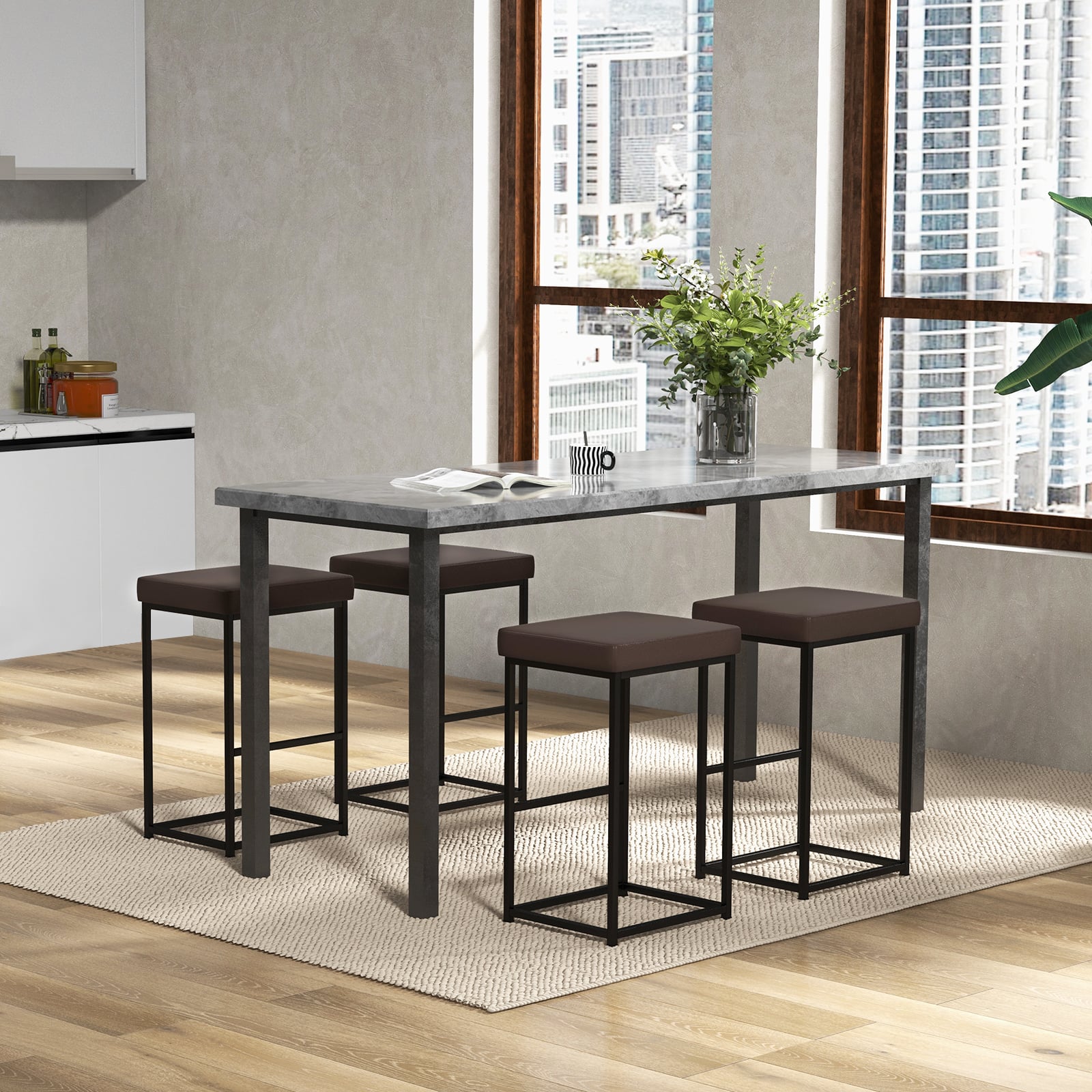 76 cm Barstools Set of 4 with PU Leather Cover and Footrest
