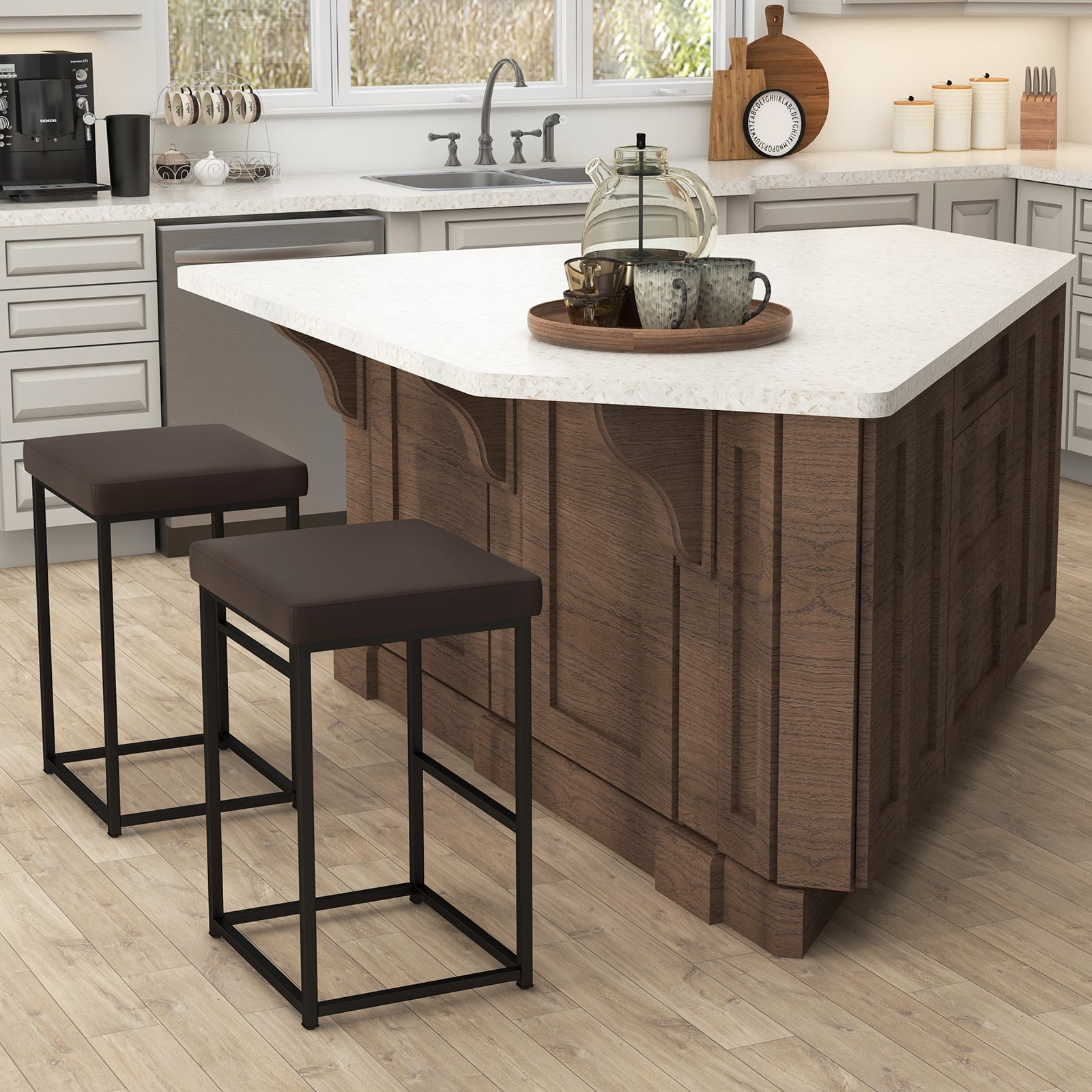 76 cm Barstools Set of 4 with PU Leather Cover and Footrest