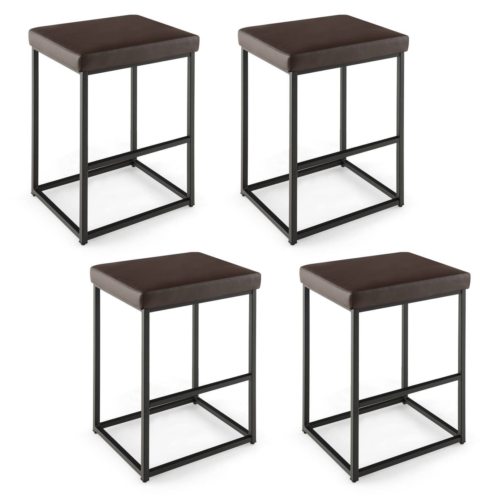 76 cm Barstools Set of 4 with PU Leather Cover and Footrest
