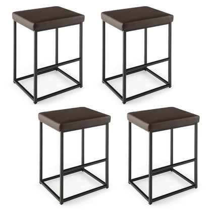 76 cm Barstools Set of 4 with PU Leather Cover and Footrest