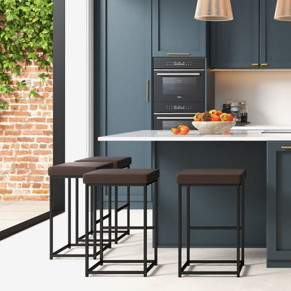 76 cm Barstools Set of 4 with PU Leather Cover and Footrest