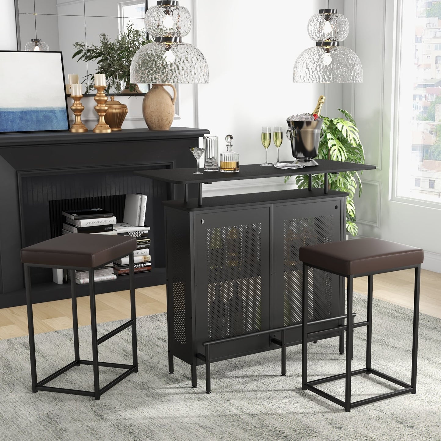 76 cm Barstools Set of 4 with PU Leather Cover and Footrest