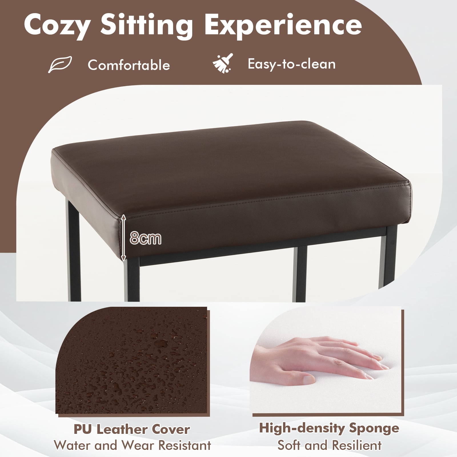 76 cm Barstools Set of 4 with PU Leather Cover and Footrest