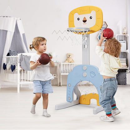 3-in-1 Basketball Hoop Set Stand with 5 Adjustable Height Levels-Yellow