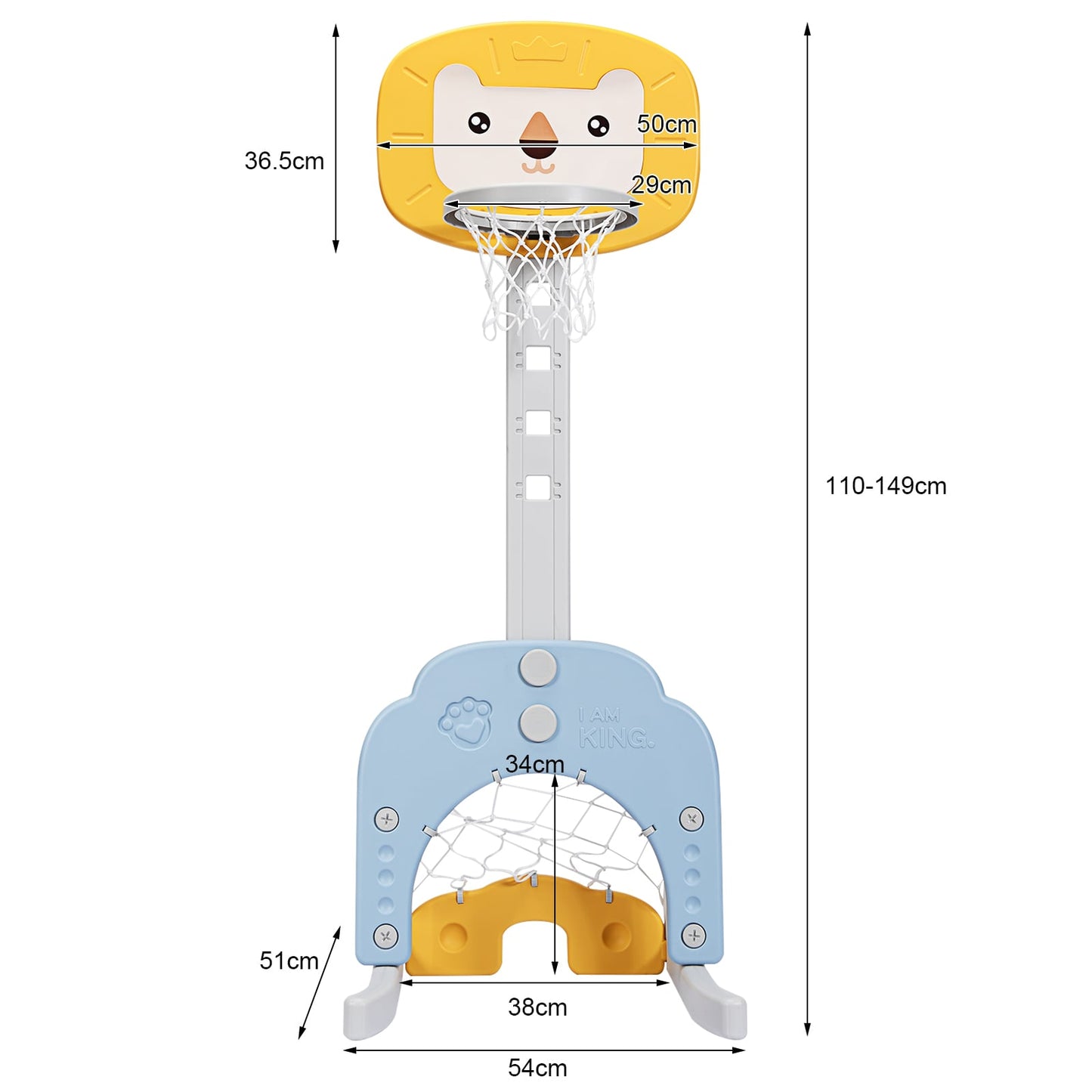 3-in-1 Basketball Hoop Set Stand with 5 Adjustable Height Levels-Yellow