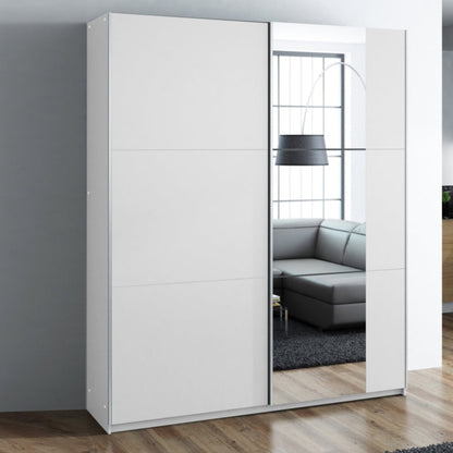 Oldham Sliding Mirror Door 200cm Wardrobe - White, Grey