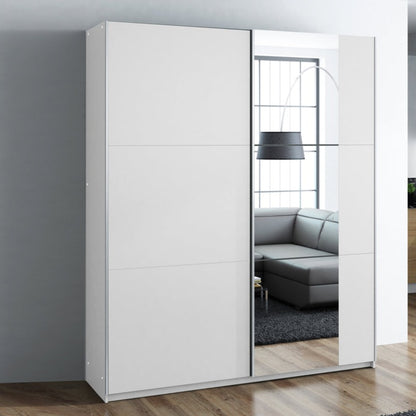 Oldham Sliding Mirror Door 150cm Wardrobe - White, Grey