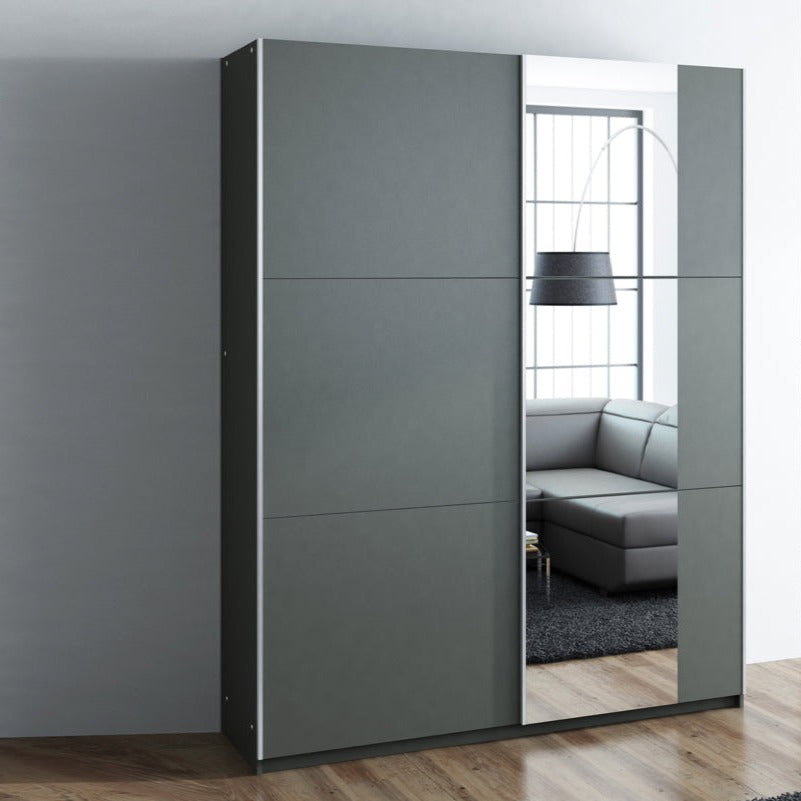 Oldham Sliding Mirror Door 150cm Wardrobe - White, Grey