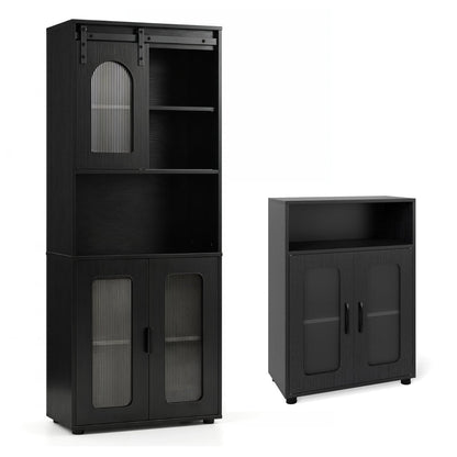 Bathroom Cabinet Set with 150 cm Tall Cabinet and 83 cm Floor Cabinet-Black