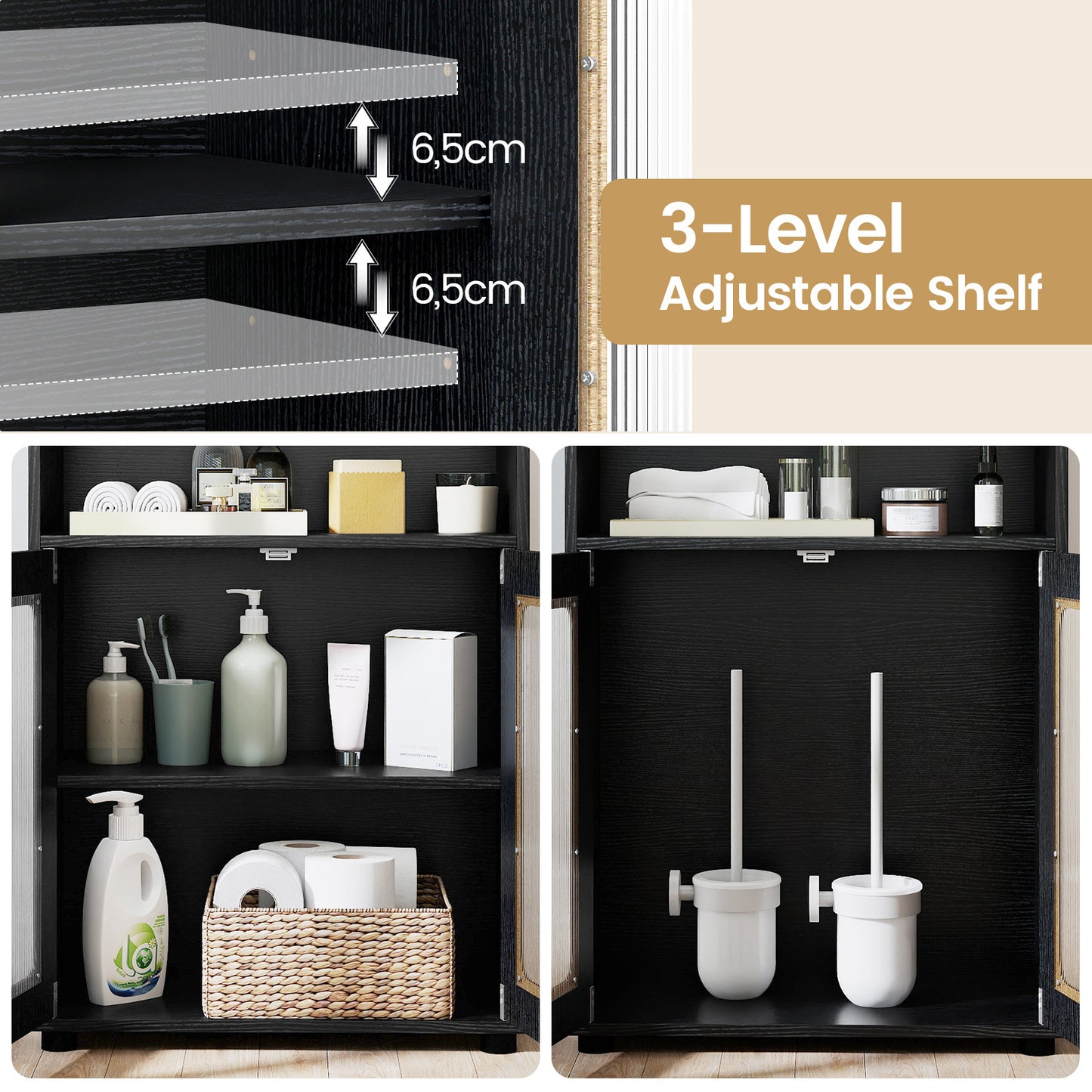 Bathroom Cabinet Set with 150 cm Tall Cabinet and 83 cm Floor Cabinet-Black