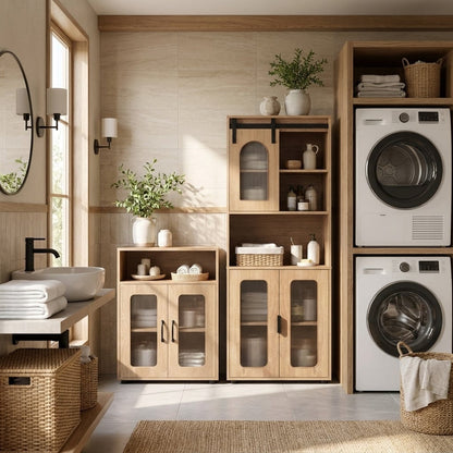 Bathroom Cabinet Set with 150 cm Tall Cabinet and 83 cm Floor Cabinet-Natural