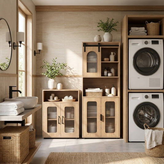 Bathroom Cabinet Set with 150 cm Tall Cabinet and 83 cm Floor Cabinet-Natural