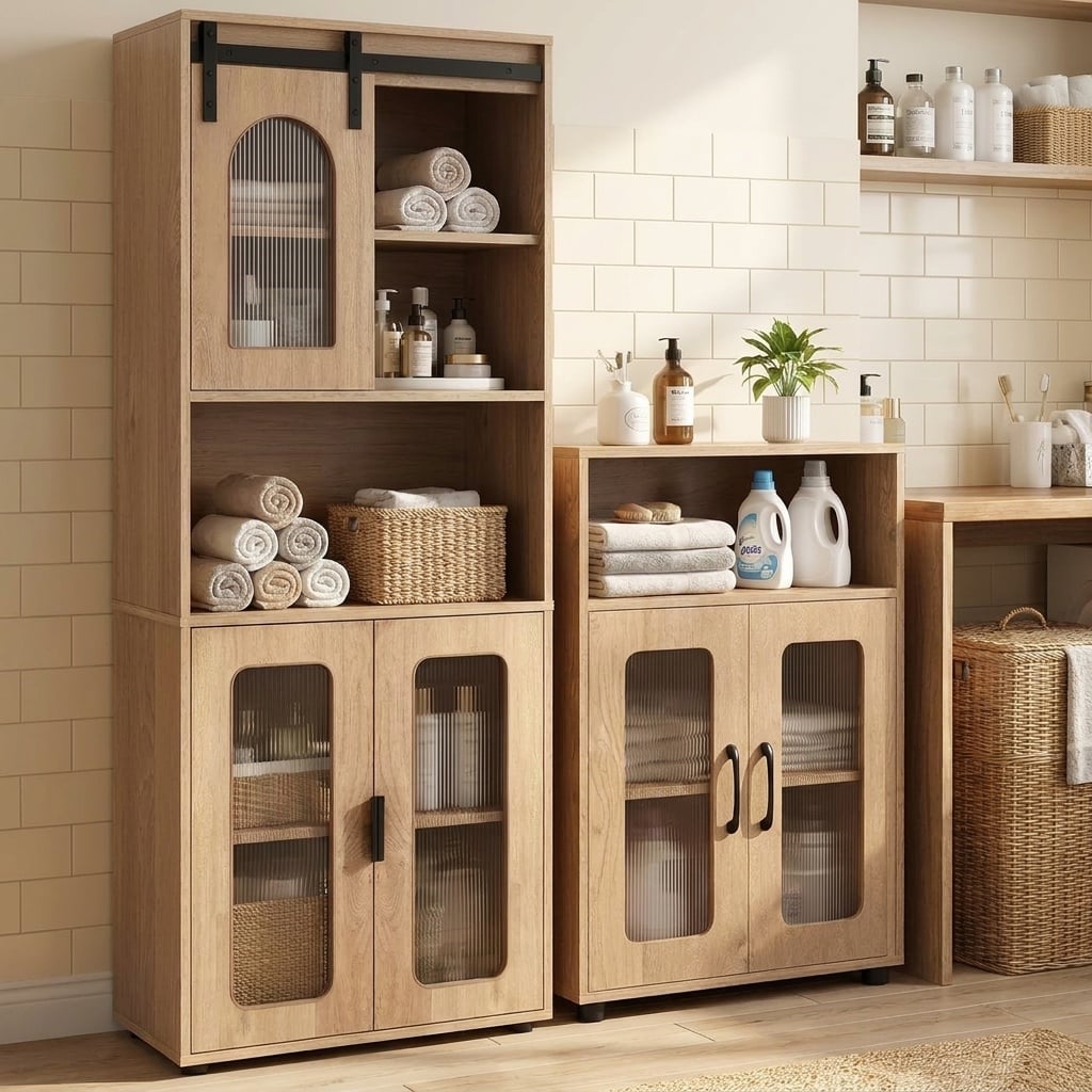 Bathroom Cabinet Set with 150 cm Tall Cabinet and 83 cm Floor Cabinet-Natural