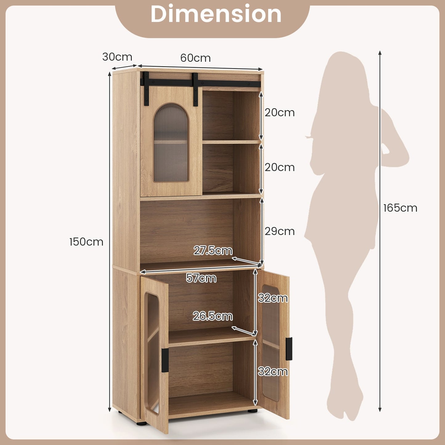 Bathroom Cabinet Set with 150 cm Tall Cabinet and 83 cm Floor Cabinet-Natural