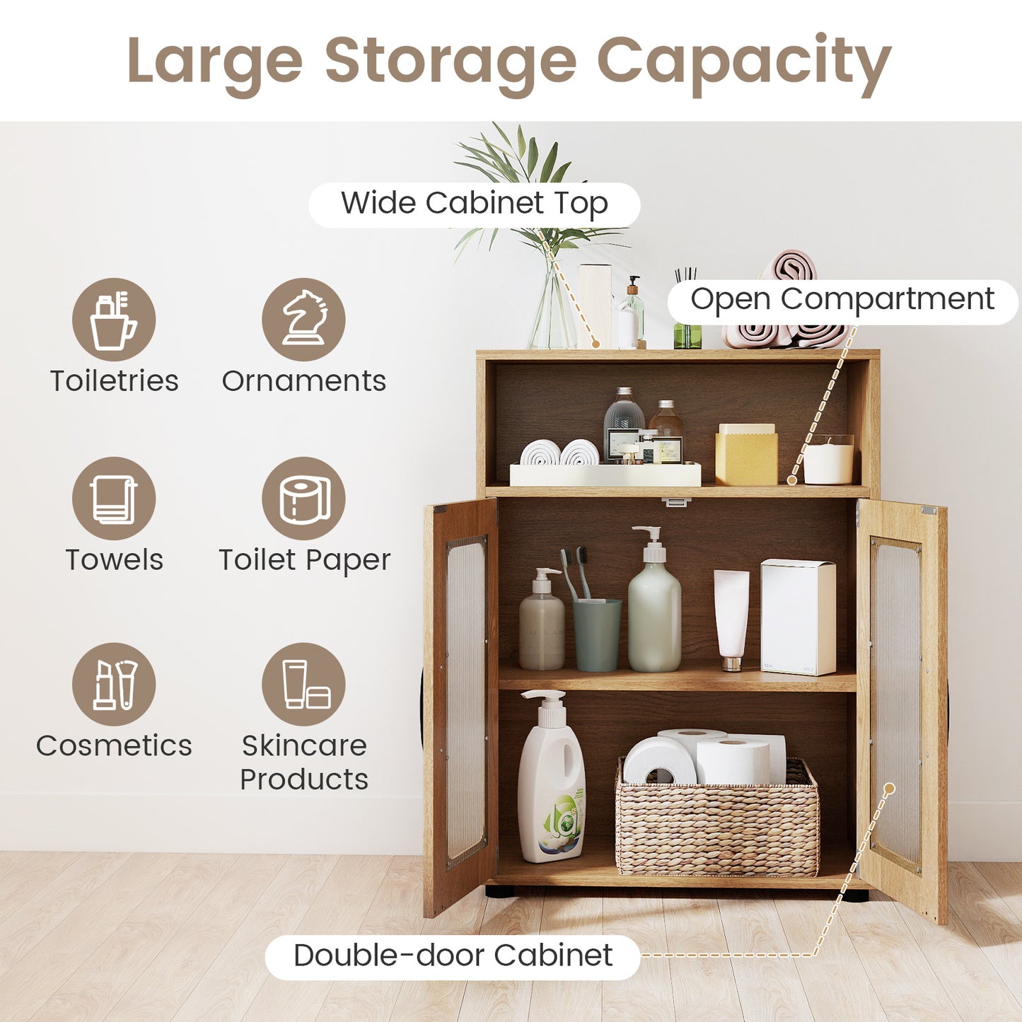 Bathroom Cabinet Set with 150 cm Tall Cabinet and 83 cm Floor Cabinet-Natural
