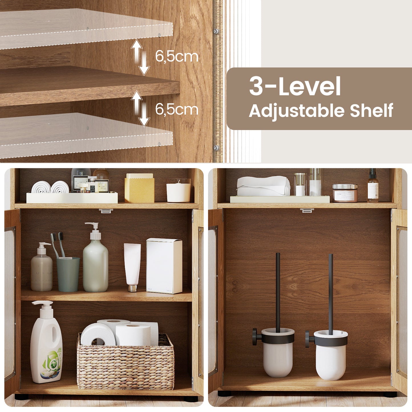 Bathroom Cabinet Set with 150 cm Tall Cabinet and 83 cm Floor Cabinet-Natural