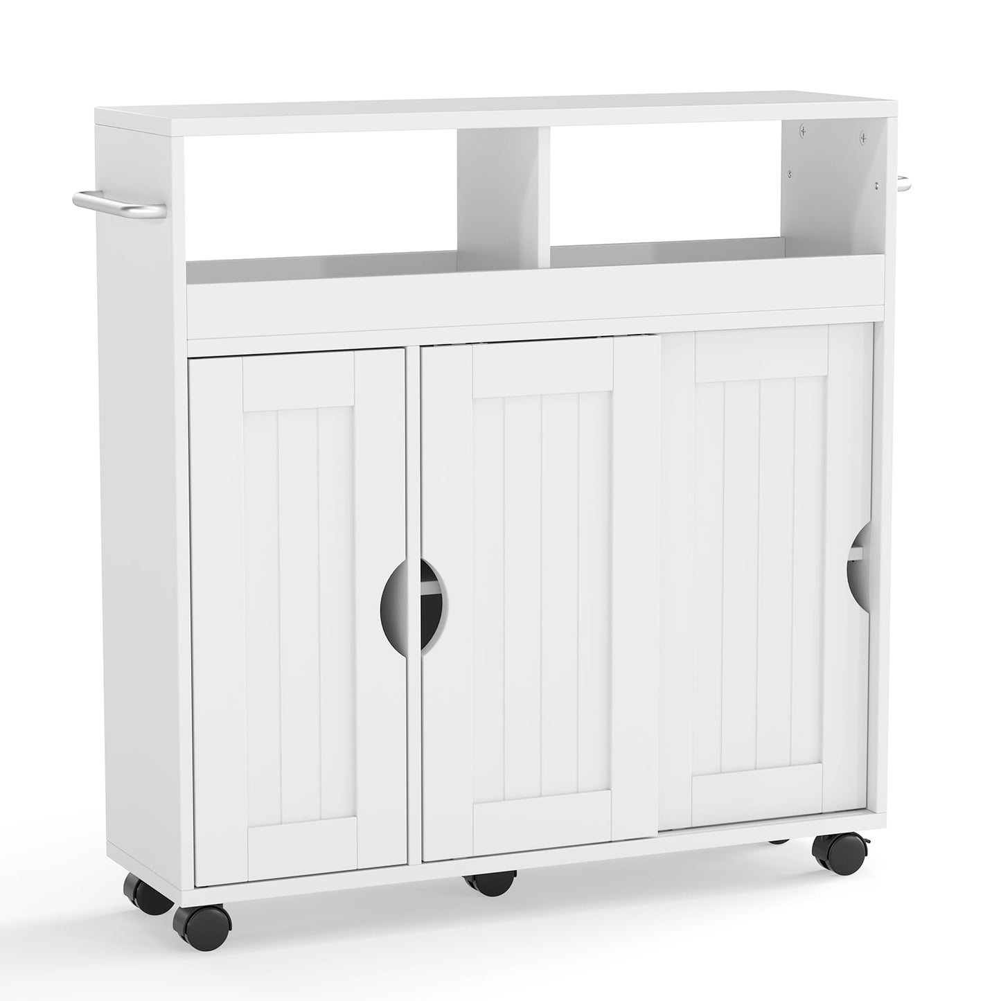 Bathroom Cabinet with Wheels Slim Side Storage Organizer with Adjustable Shelf and Towel Racks-White