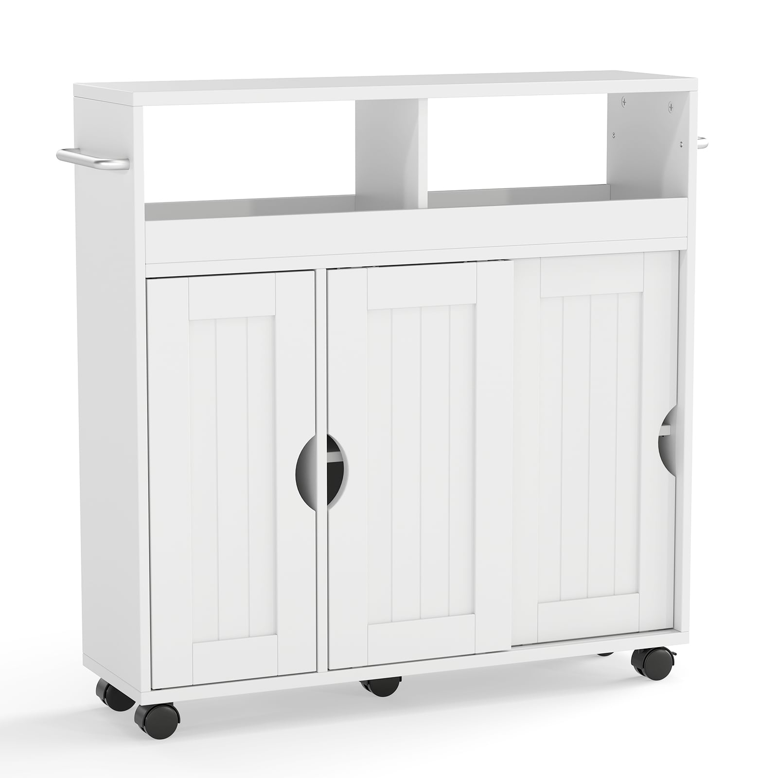 Bathroom Cabinet with Wheels Slim Side Storage Organizer with Adjustable Shelf and Towel Racks-White
