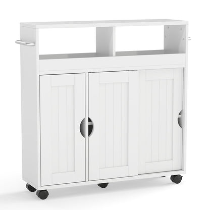 Bathroom Cabinet with Wheels Slim Side Storage Organizer with Adjustable Shelf and Towel Racks-White