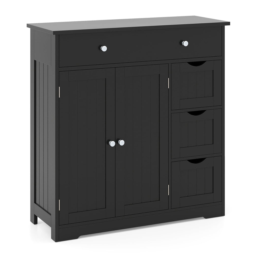 Bathroom Floor Cabinet and Large Storage Cabinet with 4 Drawers 2 Doors and Adjustable Shelf for Living Room-Black