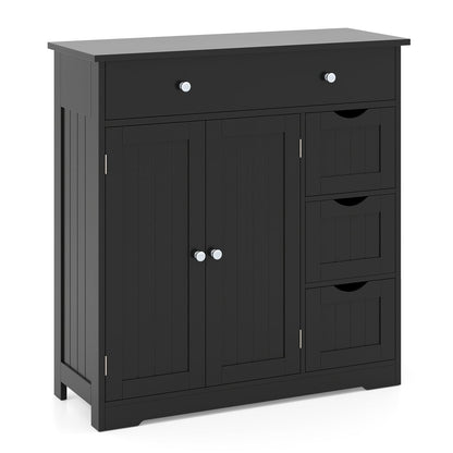 Bathroom Floor Cabinet and Large Storage Cabinet with 4 Drawers 2 Doors and Adjustable Shelf for Living Room-Black
