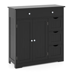 Bathroom Floor Cabinet and Large Storage Cabinet with 4 Drawers 2 Doors and Adjustable Shelf for Living Room-Black