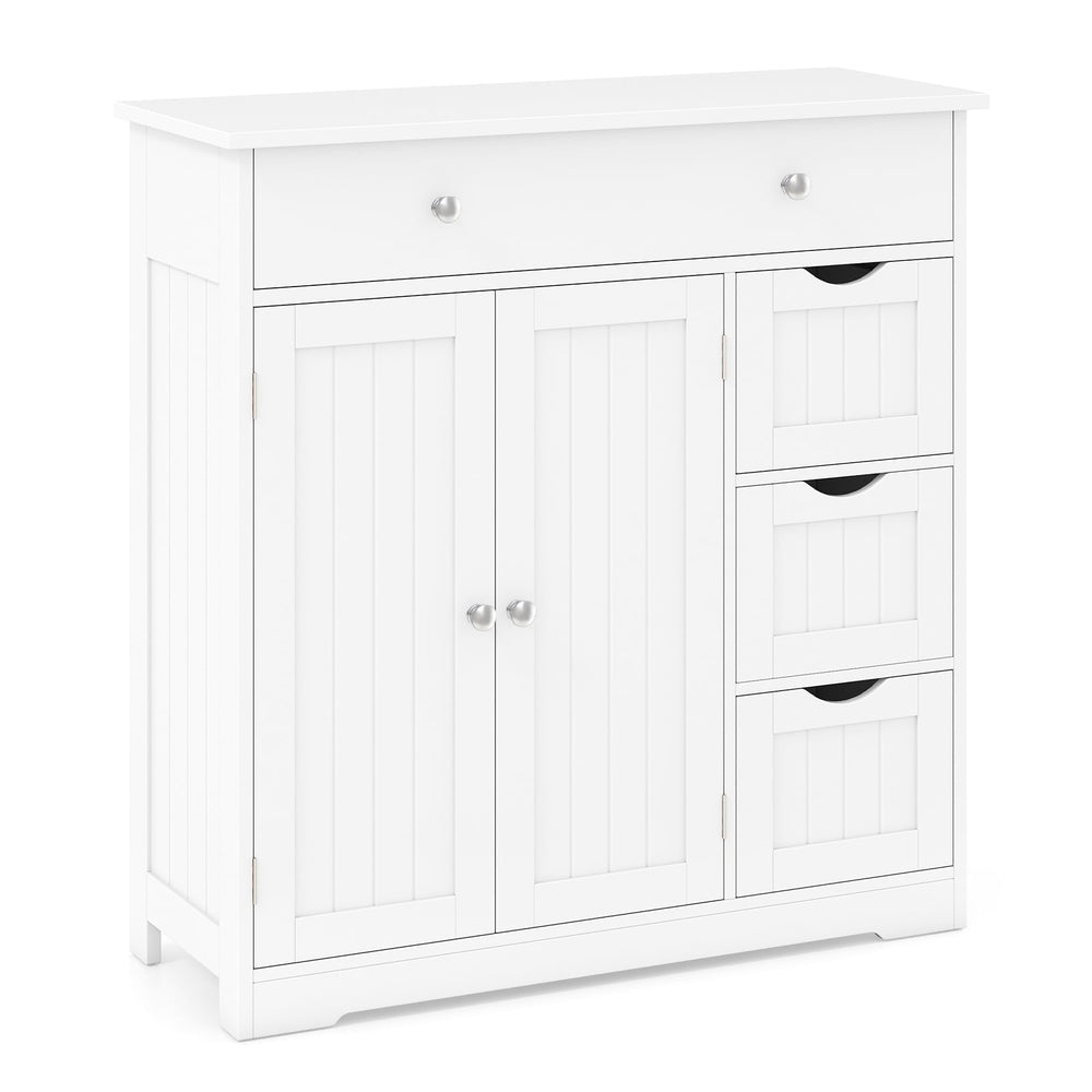 Bathroom Floor Cabinet and Large Storage Cabinet with 4 Drawers 2 Doors and Adjustable Shelf for Living Room-White