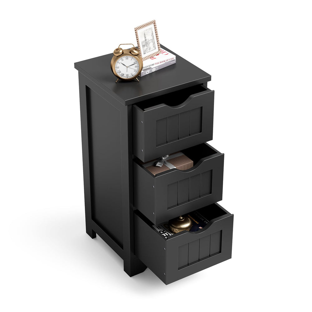 Bathroom Floor Cabinet with 3 Drawers and Cut-Off Handle-Black