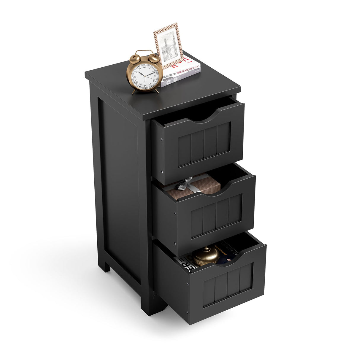 Bathroom Floor Cabinet with 3 Drawers and Cut-Off Handle-Black